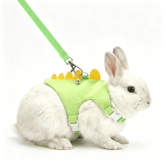 GASTROPOD Guinea Pig Harness and Leash Set for Small Pets,Adjustable Vest Harness with Bell,Dinosaur Design Ferret Leash for Guinea Pig,Rabbit,Hamster,And Teacup Chihuahua,Breathable Polyester,Green