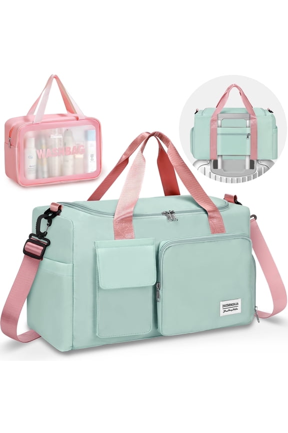 Gym Bag with Shoes Compartment Convenient Gym Tote Bag for Women Dry Wet Separated Weekender Overnight Bags for Travel(Green)