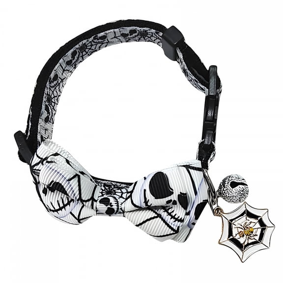 GASTROPOD Halloween Cat Collar with Bell,Halloween Collars for Dogs,Pet Collar Festival Detachable Bow Collar Holiday Printing Pattern Dog Collar,12 Inch White