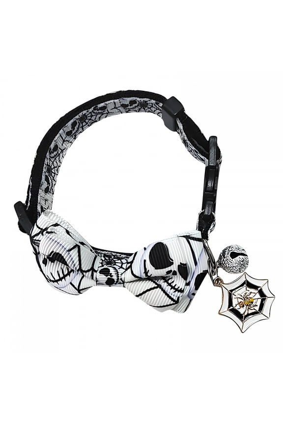 Halloween Cat Collar with Bell,Halloween Collars for Dogs,Pet Collar Festival Detachable Bow Collar Holiday Printing Pattern Dog Collar,12 Inch White