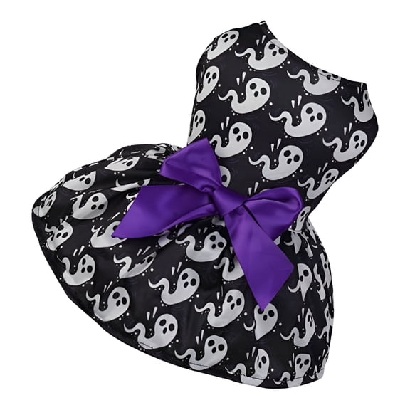GASTROPOD Halloween Pet Apparel Ghost Dog Dress with Bow Funny Pet Halloween Costumes Doggy Clothes for Small Dogs&Cats Pet Outfit (Black&Purple-S)