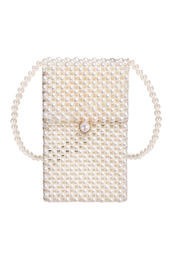 Hand-Woven Pearl Bags Lady Beaded Shoulder Bag Handbag Flap Bag Crossbody Bag