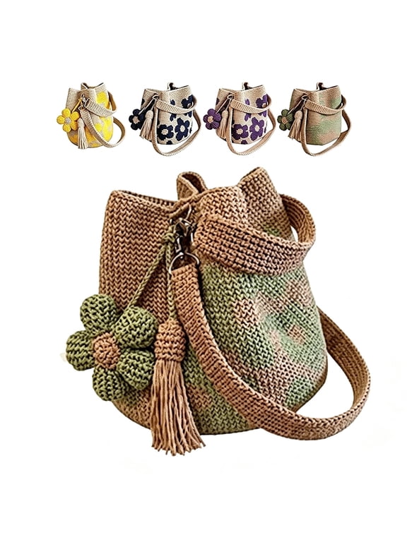 Handmade Crochet Flower Tote, Boho Floral Woven Crochet Tote, with Cute Charm, Large Capacity, Fashion, Summer Vacation Travel