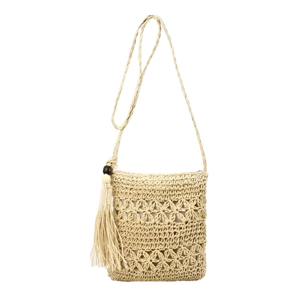 GASTROPOD Handwoven Raffia Beach Bag, Boho Woven Straw Clutch with Tassel, Lightweight Summer Shoulder Bag for Women Travel Wedding