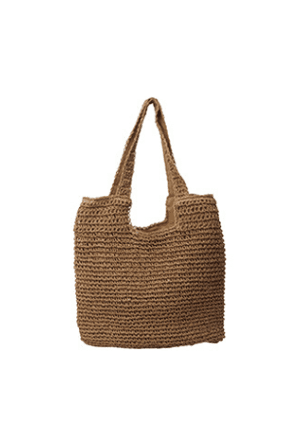 Handwoven Straw Tote Bag,Large Capacity Beach Shoulder Bag,Boho Chic Summer Vacation Bag for Women,Brown
