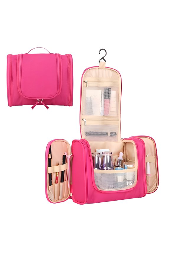 Hanging Travel Toiletry Bag for Men and Women, Compact Makeup Bag, Water-Resistant, Shower Bag for Essentials, Shaving Bag, Organizer Bag (PINK)