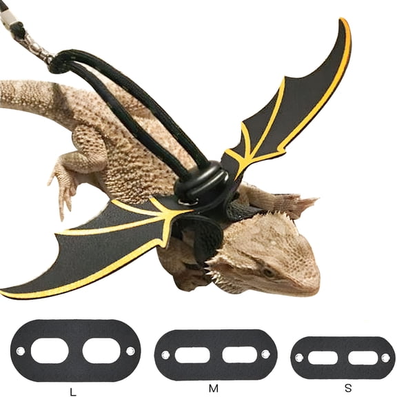 GASTROPOD Harness and Leash Adjustable (S, M, L, 3 Pack), Soft Leather Reptile Lizard Leash with Wings for Amphibians, Iguana, Leopard Gecko and Small Pet Animals
