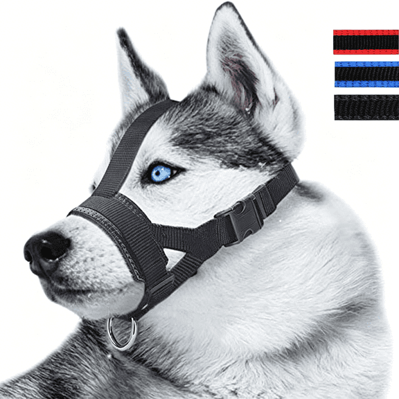 GASTROPOD Head Strap Dog Muzzle for Small Medium Large Dogs,Soft Nylon Muzzle Anti Biting Barking Chewing(S/Black)