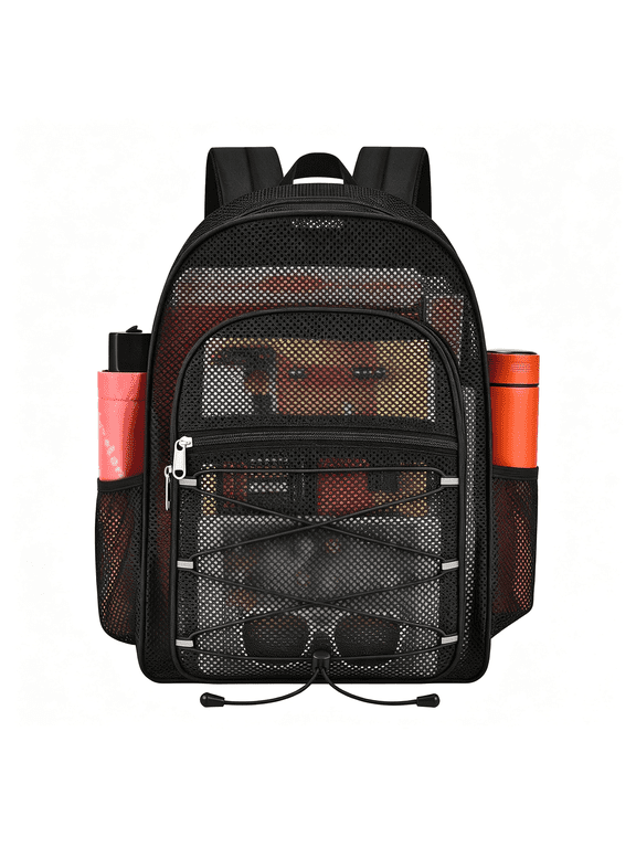 Heavy Duty Mesh Backpacks for Adults, Large Capacity Mesh Bookbag | Lightweight College Student See through Bags with Paddle Straps for Swimming, Fitness, Sports