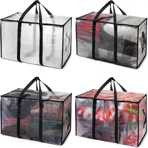 GASTROPOD Heavy Duty Moving Bags Or Storage Bags-Clear Storage Bins with Lids,Large Moving Boxes with Backpack Straps&Zippers-Packing Bags for College Dorm-4 Pack