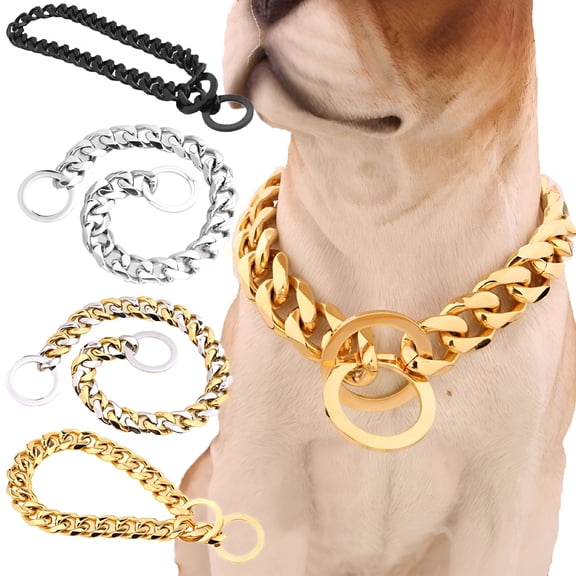 GASTROPOD Heavy Duty Stainless Steel Dog Choker Chain with Safety Lock, Metal Curb Cuban Link Slip Collar for Training and Walking