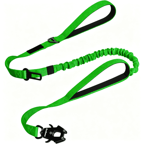 GASTROPOD Heavy Duty Tactical Dog Leash,5 Ft Bungee Shock Absorption Leash | 2 Padded Handles,Quick Release Metal Clip,Car Seatbelt,No Pull Training Lead,For Large Medium Dog,Grass Green