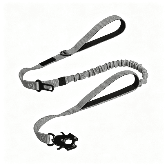 GASTROPOD Heavy Duty Tactical Dog Leash, 5 Ft Bungee Shock Absorption Leash | 2 Padded Handles, Quick Release Metal Clip, Car Seatbelt, No Pull Training Lead, for Large Medium Dog, Grey