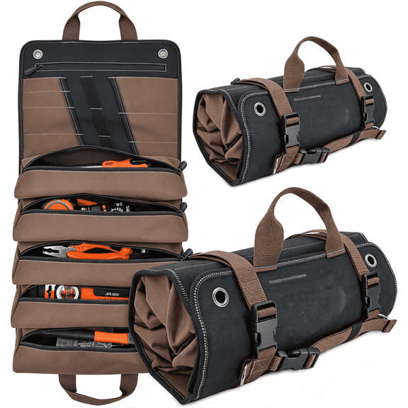 GASTROPOD Heavy-Duty Waxed Canvas Tool Roll, 15-Pockets Tool Wrap Roll, 15L Tool Up Roll Bags, Tool Bag Roll, Tool Roll Organizer, Roll Up Tool Bag Organizer Versatile Tool Roll