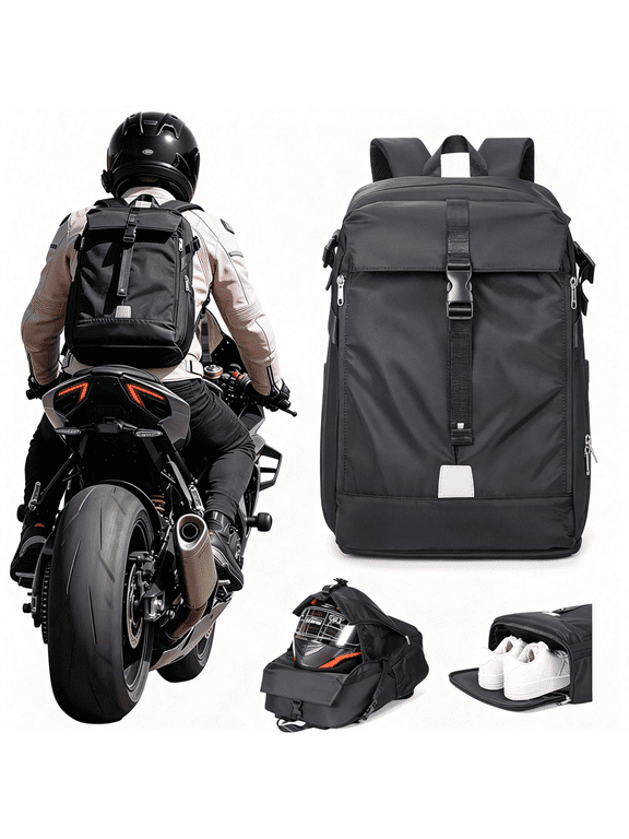 Helmet Backpack Motorcycle Riders Waterproof Large Capacity Backpack Holder Helmet Bag Storage Hiking Cycling Motorcycle Backpacks Motorcycle Riders Accessories Men Women Black