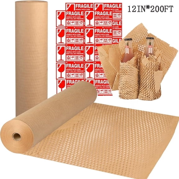 GASTROPOD Honeycomb Packing Paper Wrap 15"X200' Sustainable Alternative to Bubble Cushioning Wrap for Moving/Shipping/Packing Roll with 20 Fragile Sticker