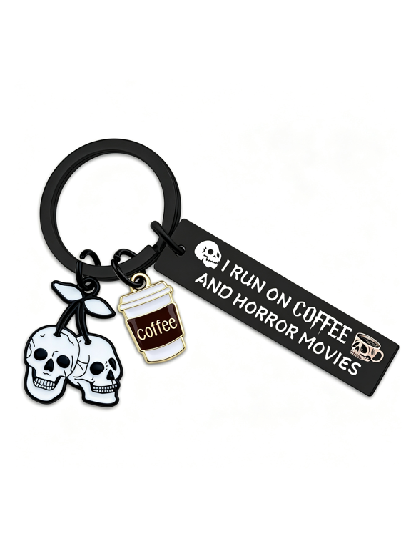 Horror Keychain Horror Movie Gifts for Women Goth Keychain | Coffee Keychain Funny Key Ring Halloween Gifts Coffee Themed Gift Halloween Decor Spooky Gift Skeleton Keychains