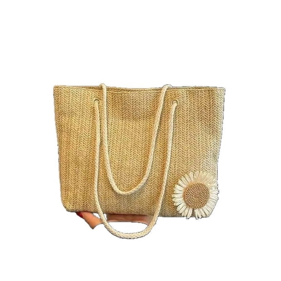 GASTROPOD Imitation Straw Tote Bag for Women,Woven Raffia Straw Purse,Boho Beach Bag with Handle,Raffia Tote Summer Vacation Resort Shoulder Bag(10 X 9 Inch,Khaki)