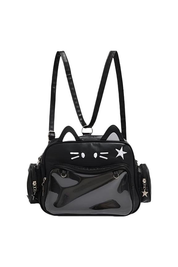 Japanese Kawaii Bag Cat Ita Bag Cute Bags Pin Display Backpack Crossbody Purse for Women Y2K Shoulder Bag (Brown)