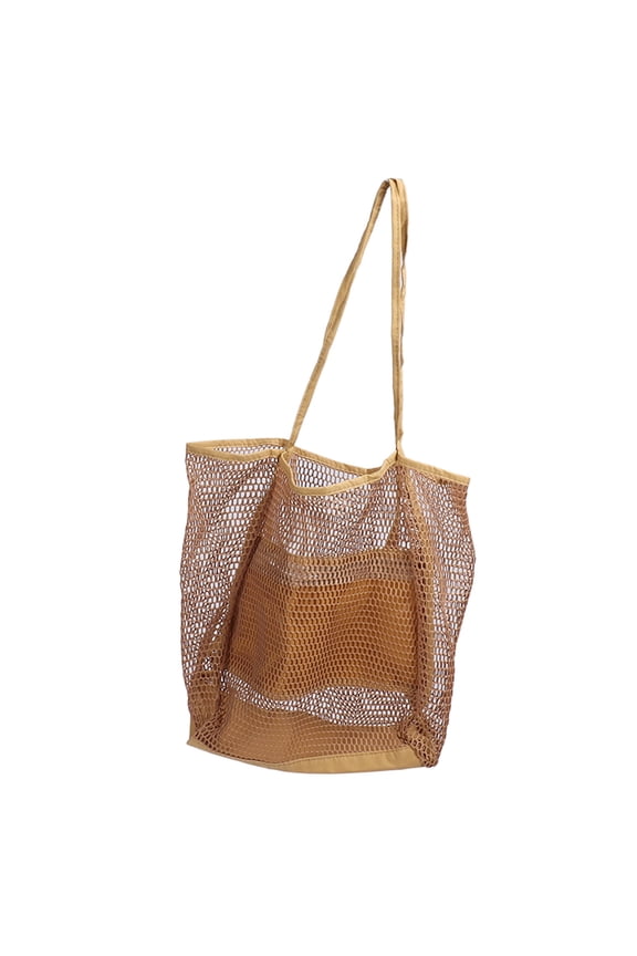Khaki 10.24 Inch Mesh Beach Handbag Large Capacity,Quick Dry Tote Multipurpose Travel Bag,Breathable Shopping Swim Essentials