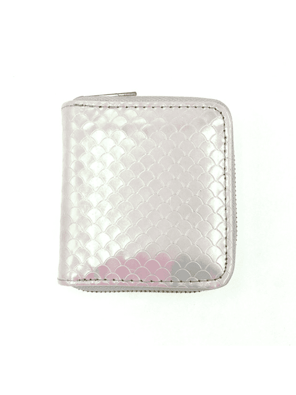 Kids Wallet Smooth Zipper Girls Wallet Unique Fish-Scale Relief Surface Wallet for Teen Girls White