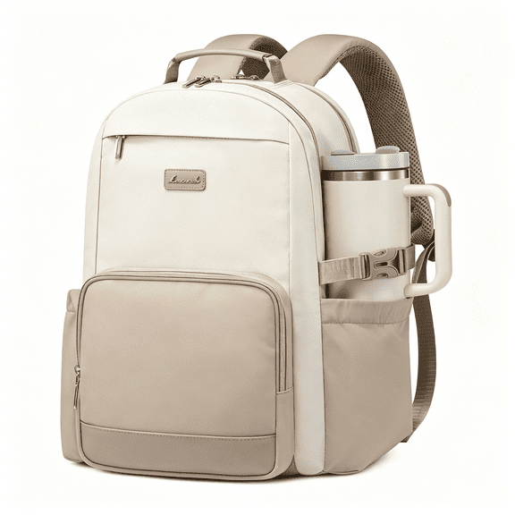 GASTROPOD Laptop Backpack for Women with Pouch Pocket for Large Capacity Cup,15.6 Inch Laptop Computer Bag Travel Backpack Purse,Waterproof Work Business Backpack College Teacher Bags,Beige-Khaki