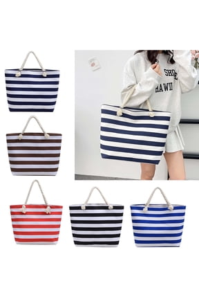 Large Canvas Beach Bag Brown and White Striped Boho Tote with Zipper & Rope Handles,Sandproof Spacious Pool & Swim Bag,Travel Essentials for Vacation Or Cruise