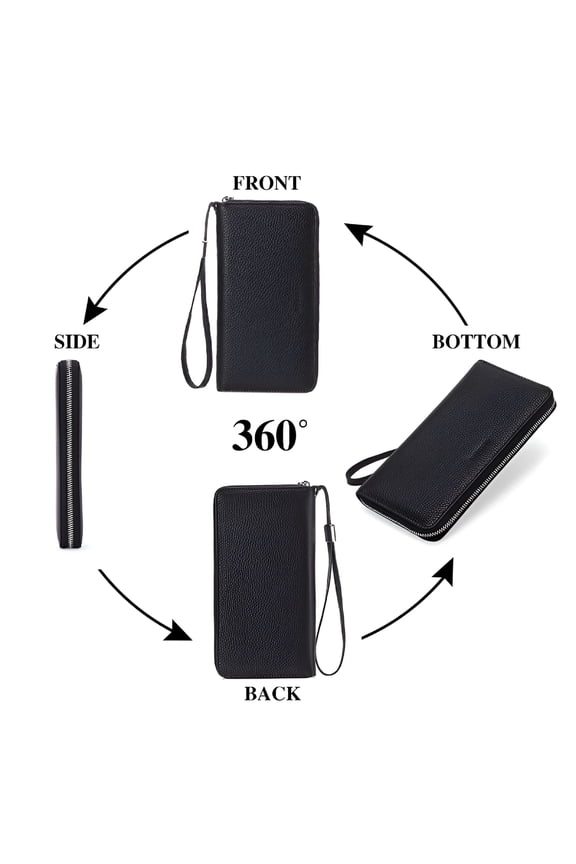 Large Capacity Wallet for Women,Women Leather Wallets Rfid Blocking Zip Around Credit Card Holder Phone Clutch,Black