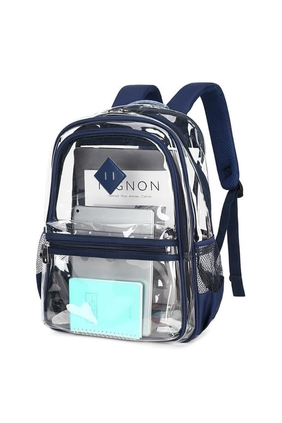Large Clear Backpack Heavy Duty Triple Compartments Waterproof Pvc Transparent Backpacks See through Clear Bookbags for Teen Women Men for Stadium Events College Work Festival,Navy