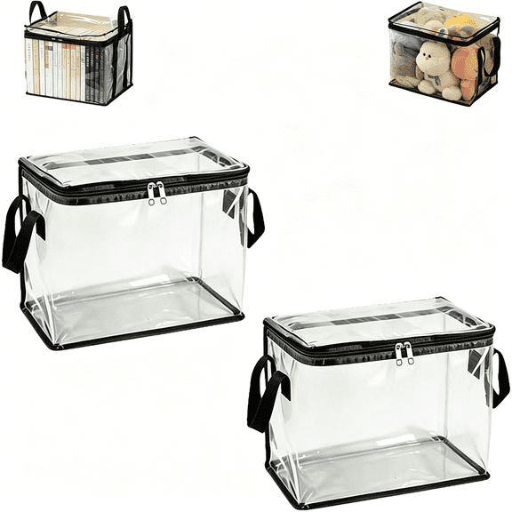 GASTROPOD Large Clear Thick Plastic Storage Box with Hinged Lid, Children's Doll Storage Bucket, Heavy-Duty Large Capacity Dust-Proof Organizer Bag, Foldable Storage, For Clothes, Moving, Books
