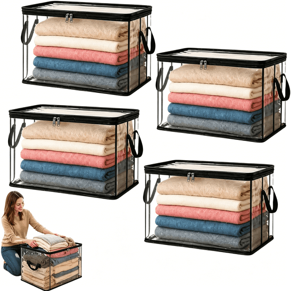 GASTROPOD Large Heavy-DutyThick Plastic Clear Storage Box with Hinged Lid, Heavy-Duty Durable High Capacity Organizer, Perfect for Home, Camping, Travel, Attic and Moving (4)