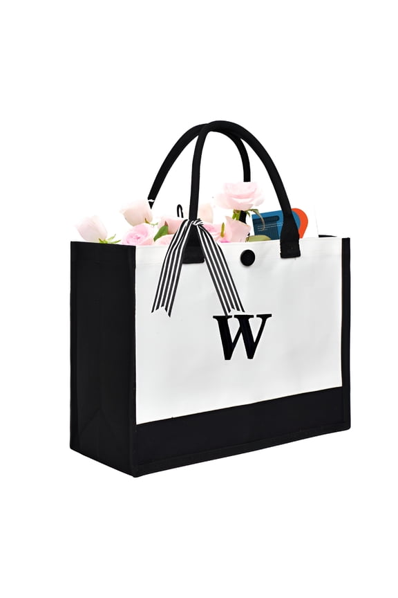 Large Personalized Initial Canvas Gift Tote Bag,Monogram Embroidery Beach Bag, Suitable for Wedding, Birthday, Beach, Holiday, Is A Great Gift for Women, Mom, Teachers, Friends, Bridesmaids