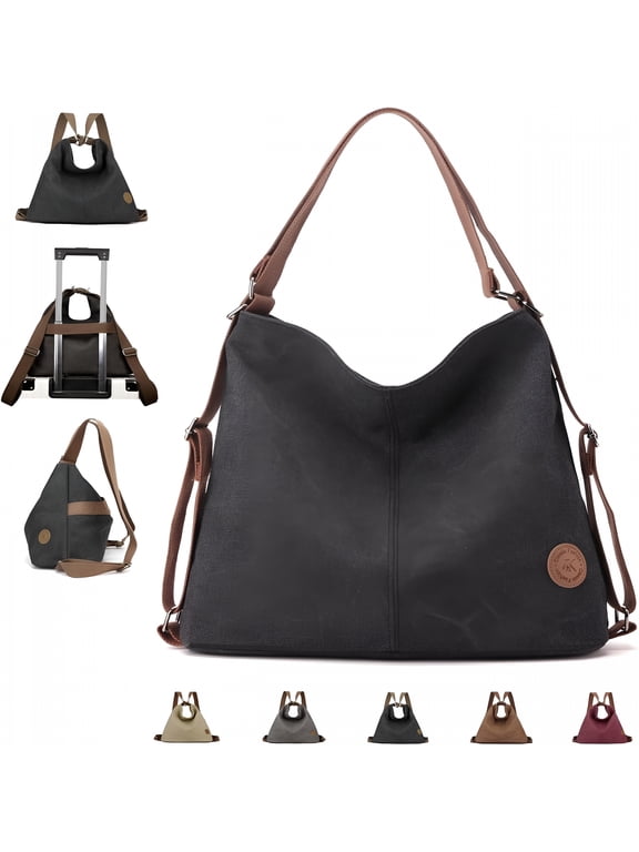 Large Tote Bag Convertible Backpack Purse for Women with Zipper Pockets,Canvas Crossbody Shoulder Bag 4-In-1