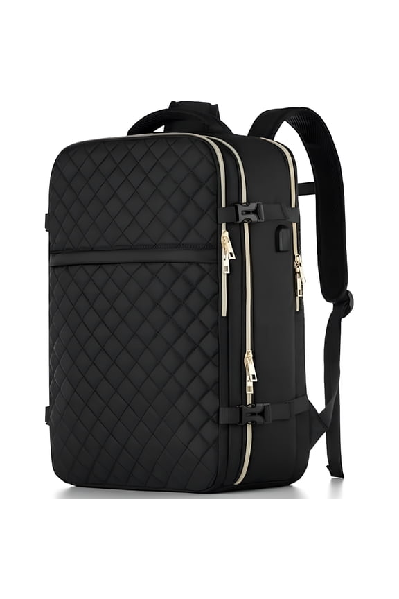 Large Travel Backpack Women, Flight Approved Carry on Backpack, Water Resistant Anti-Theft Casual Daypack School Bag Fit 18.4 Inch Laptop with Usb Charging Port, Black