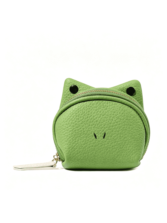 Leather Frog Coin Purse Cute Animal Coin Pouch Wallet with Key Chain Wristlet Strap with Keychain Coin Purse Keychain (1-Green)