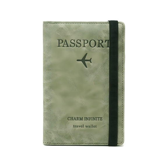 GASTROPOD Leather Passport Holder Cover Case RFID Blocking Travel Wallet,Passport Ticket Vaccine Card Slot and Pen Holder,Passport and Vaccine Card Holder Combo with Elastic Strap (Green)