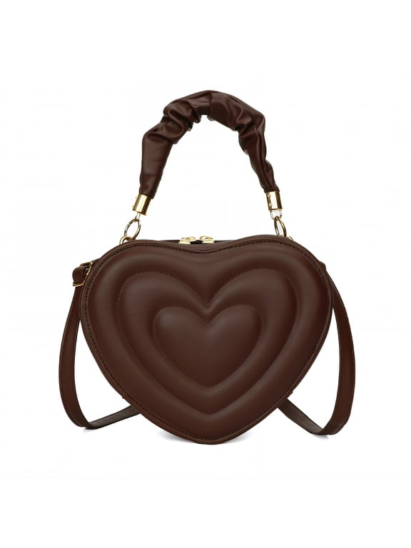 Leather Purses for Women,Campus Goddess Heart Purse,Versatile Small Purses for Women Crossbody,Brown