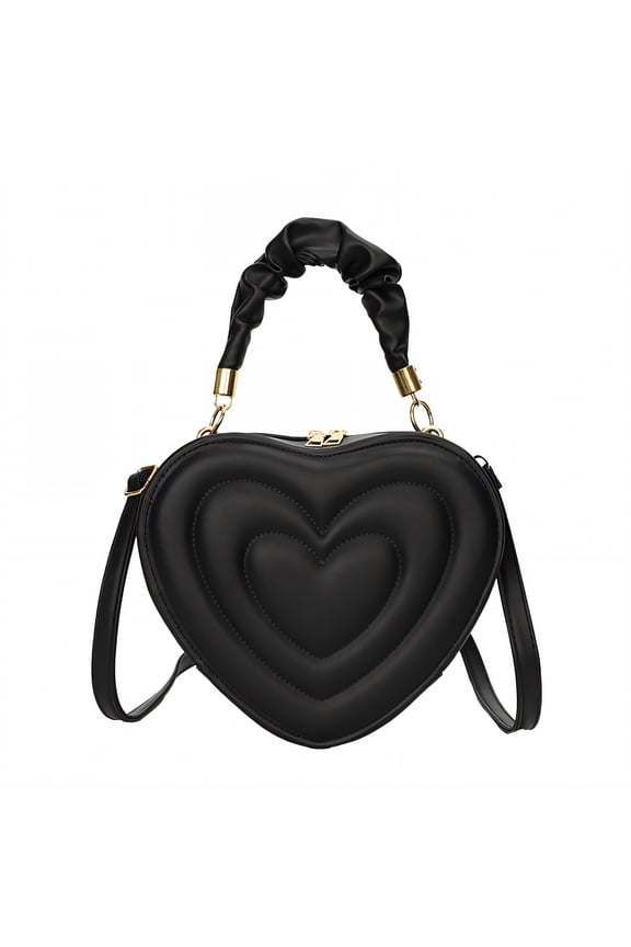Leather Purses for Women,Portable Heart Purse,Structured Small Purses for Women Crossbody,Black