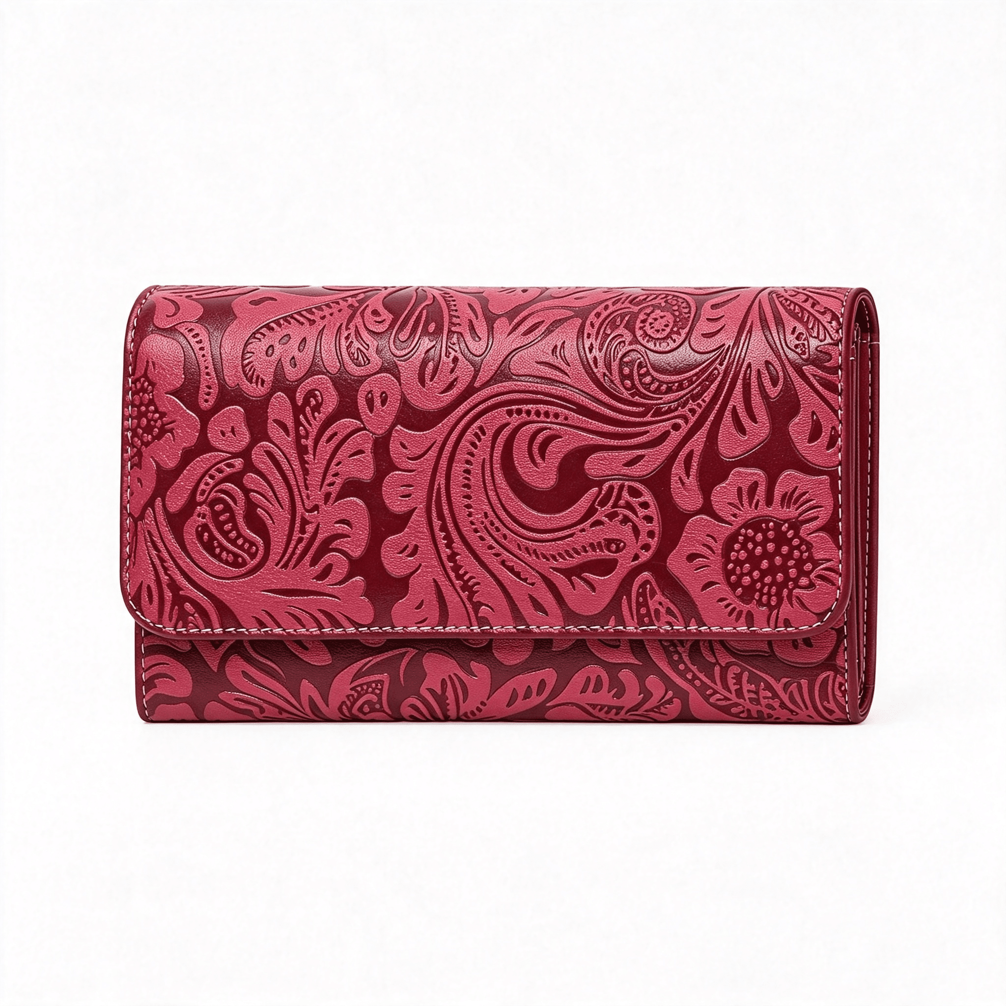 GASTROPOD Leather Wallets for Women Rfid Blocking Western Clutch Red | Embossed Design,Trifold,Large Billfolds,Vintage Flower,Ladies Purses with Zipper Coin Pocket