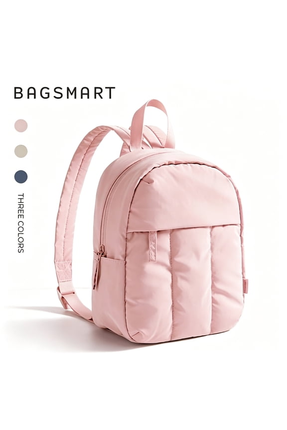 Lightweight Backpack Purses for Women,Water-Resistant Puffer Mini Backpack Small Daily Backpack Fashion Bookbag,Quilted Pink