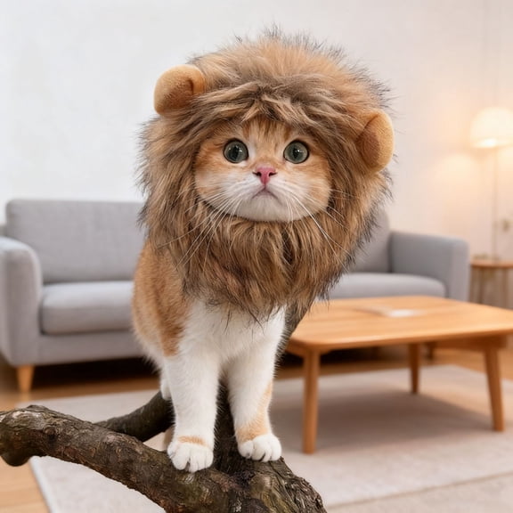 GASTROPOD Lion Mane Wig for Cats, Funny Pet Cat Costumes for Halloween Christmas, Furry Pet Clothing Accessories (Size S, Melange Brown)