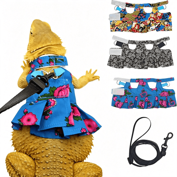 GASTROPOD Lizard Harness Dress and Leash, Adjustable Hamster Ferret Harness and Leash Set, No-Pull Walking Vest for Lizard Small Animal Gecko Chameleon (Safe Ferret Harness Blue S)