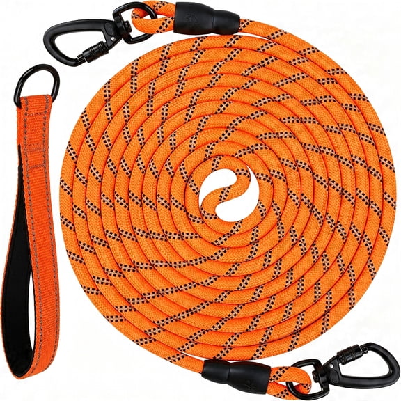 GASTROPOD Long Leash for Dog with Removable Padded Handle, Heavy Duty Lead for Large Medium Dogs,15Ft/30Ft/50Ft/65Ft Reflective Training Leash for Play, Camping, Backyard Tie Out, Orange, 30Ft