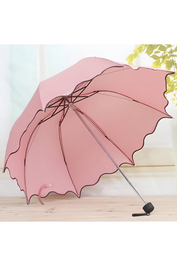 Lovely Women Lotus Leaves Anti UV Dome Parasol Outdoor Sun/Rain Folding Umbrella