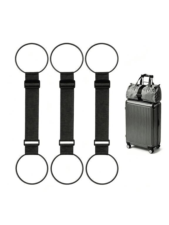 Luggage Straps for Suitcases, Adjustable Luggage Connector Straps, Portable Luggage Attachment Strap, Elastic Loop, Handbag Backpack Fixing Belt for Suitcase Handle (3 Black)
