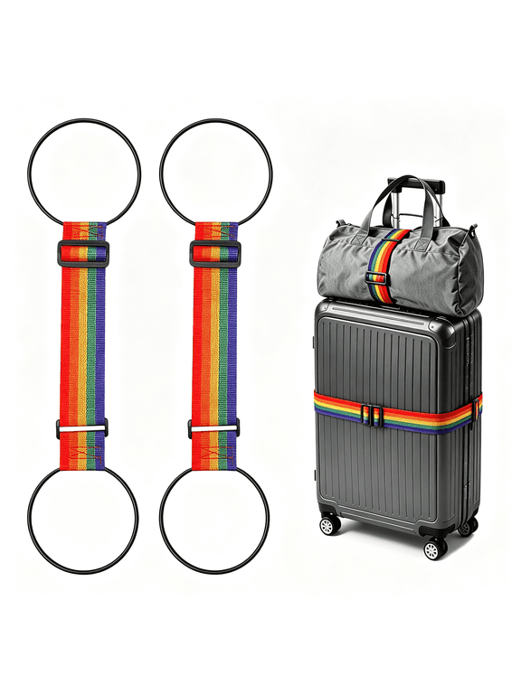 Luggage Straps for Suitcases,Extended Adjustable Luggage Connector Straps,Portable Luggage Attachment Strap,Elastic Loop,Handbag Backpack Fixing Belt for Suitcase Handle (2 Colorful)