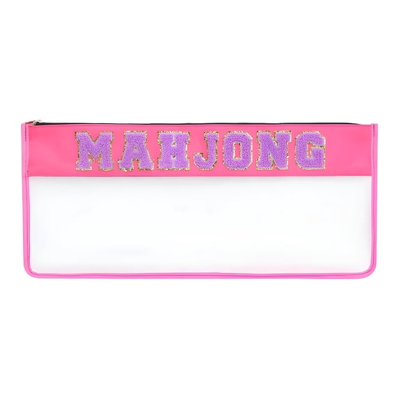 GASTROPOD Mahjong Tile Bag with Zipper – Clear Waterproof Mahjong Storage Bag for 166 Tiles,Travel Mahjong Bag with Letter Embroidery,Large Capacity Carrying Case