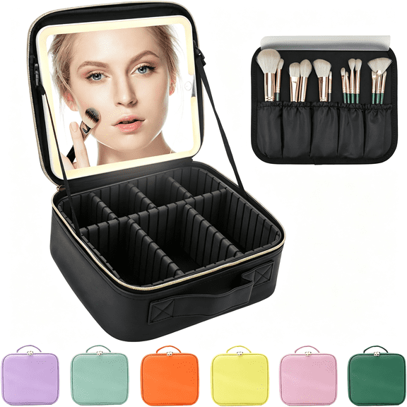 GASTROPOD Makeup Bag with Led Mirror,Large Vanity Makeup Cases with 3 Color Setting,Portable Storage and Adjustable Dividers,For Women and Makeup Artists Cosmetic Organizer Travel Makeup Bag-Black