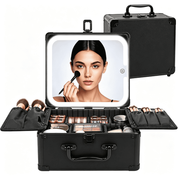 GASTROPOD Makeup Bag with Led Mirror,Makeup Box Travel Train Case with Rechargeable Lighted Mirror&Adjustable Dividers,Cosmetic Brush Organizer Storage for Makeup Artists Gifts for Women and Girls