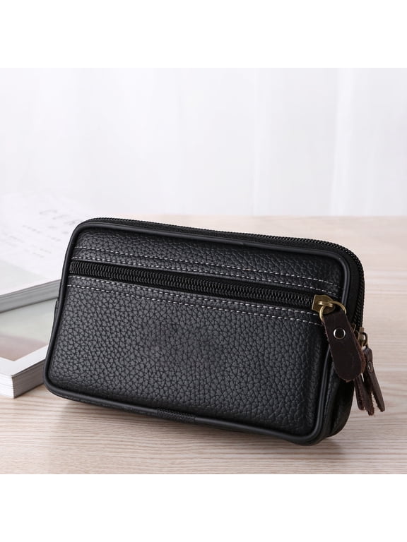 Men'S Faux Leather Double Layer Phone Waist Bag Belt Bag Pouch Hiking Climbing Outdoor Bumbag Leather Belt Pouch